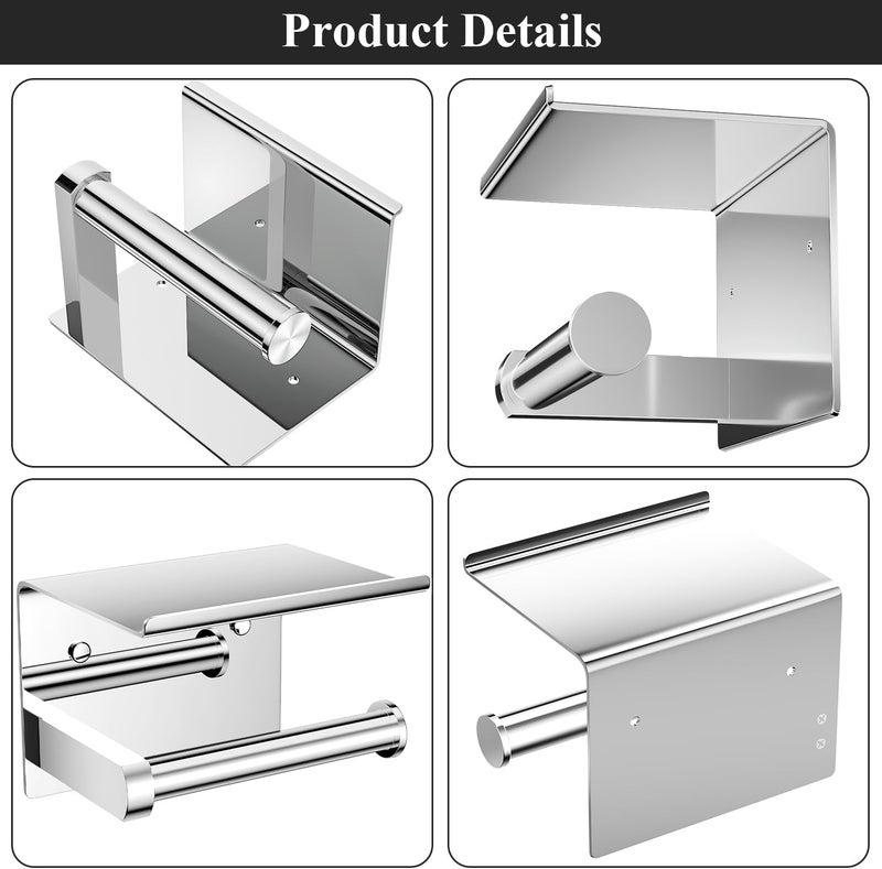 Tindbea Toilet Paper Holder with Phone Shelf, Adhesive or Screw Wall Mount Toilet Tissue Roll Holder, Rustproof & Multifunctional Stainless Steel Bathroom Storage Dispenser (Polished Chrome) - Image 5